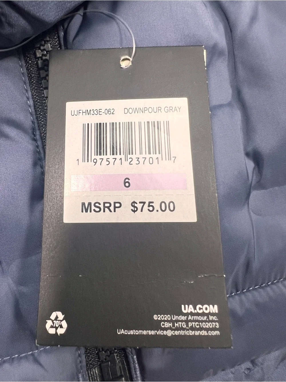 Under Armour UA Puffer Coat Boys 6 blue Winter Jacket quilted full zip hood NWT